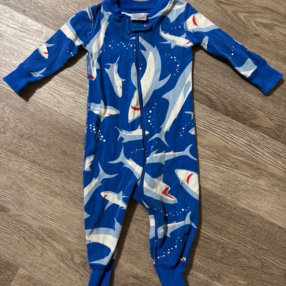 Hanna Andersson Blue and White Footies with Playful Dog Print